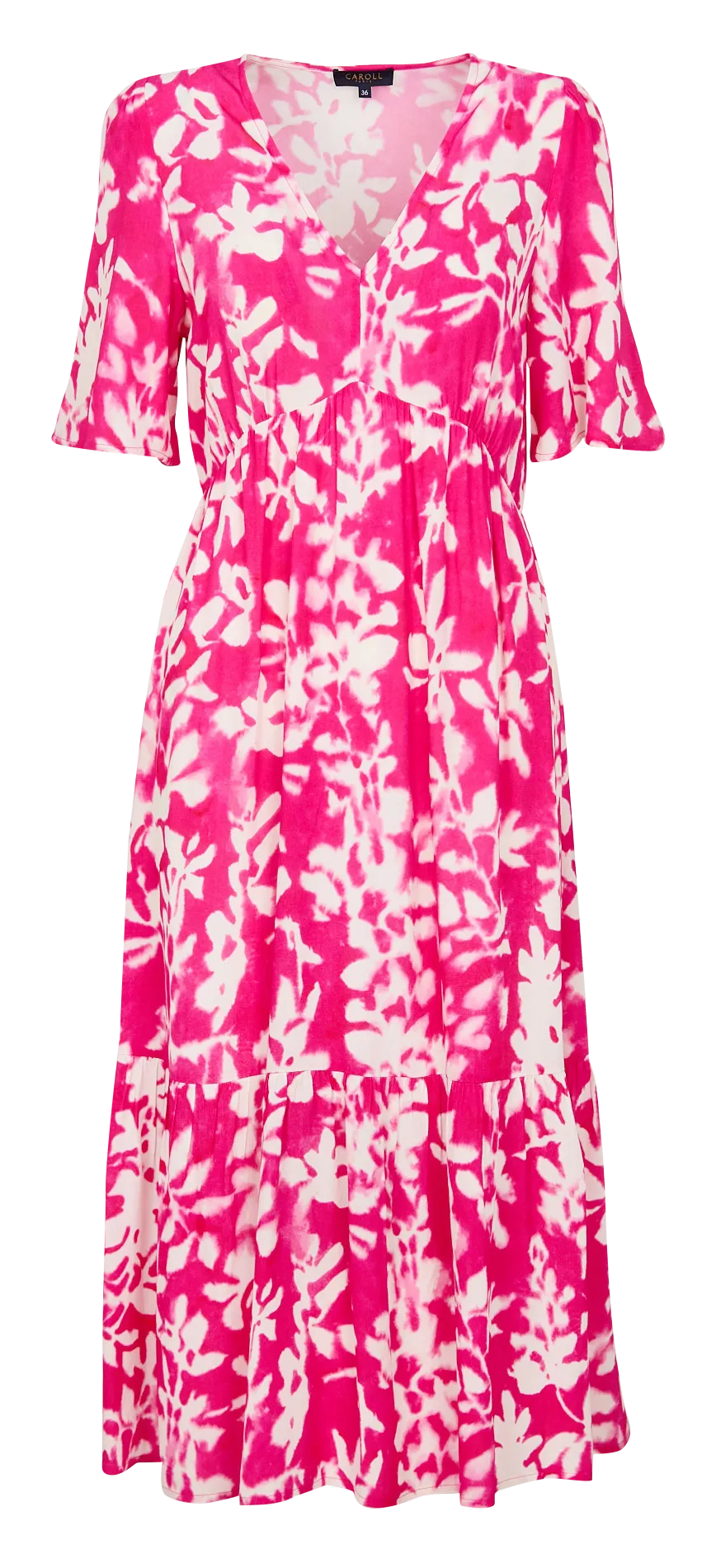CAROLL TANIA1 - Vestido largo estampado con cuello de pico en rosa